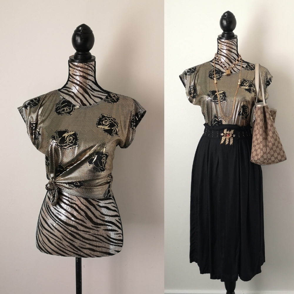 Vintage 90's Gold Foil Rose Tee